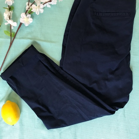 Navy blue cropped chino straight leg pants - Picture 1 of 3